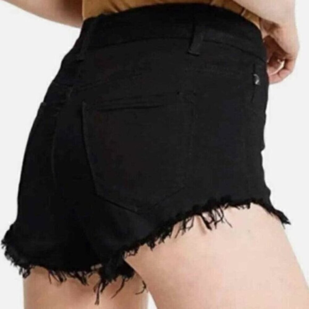 LIKE NEW - Kancan Black Cut Off Fringe Raw Hem Jean Denim Shorts Style KC6033BK